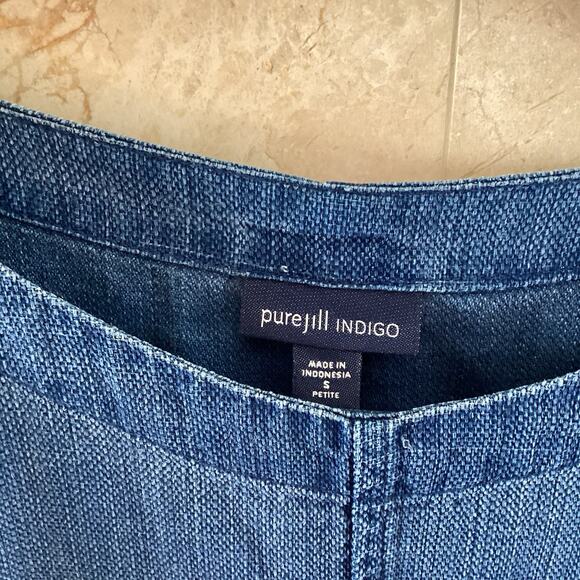 PureJill Indigo Shift Dress SP Denim Chambray Short Sleeve Fall Lagenlook Boxy - Picture 4 of 11